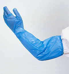 ポリエチレン手袋　ロング　ゴム付き　ブルー
