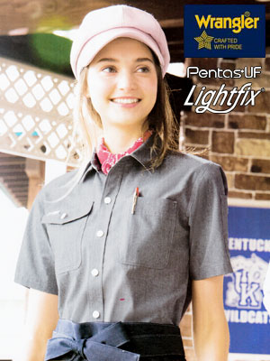 アイトス 作業服・作業着 「Wrangler® (ラングラー) AZ-64437 半袖シャツ（男女兼用）」｜東レ 『Pentas UF』（ペンタスUF）、『Lightfix®』（ライトフィックス）使用