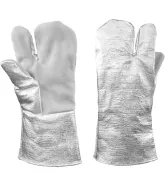 [日光物産] アルミ3本指手袋　平皮付　32cm　耐熱手袋【受注生産品】
