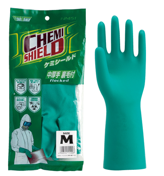 《食品衛生法適合品》川西工業 耐溶剤ニトリルゴム手袋 「GLOVE MANIA（グローブマニア） #2451 ケミシールド ＜中厚手・裏毛付＞」 10双パック