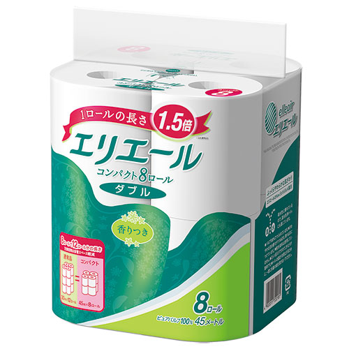 エリエール 1.5倍巻コンパクト8R トイレットペーパー 45mダブル 64ロール 花の香り | 大王製紙