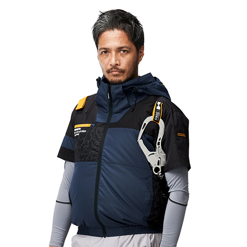 激安ブランド アタックベース] HUMMER 空調風神服チタンフード半袖ブルゾン 作業服