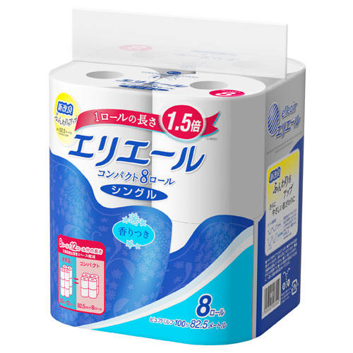 エリエール 1.5倍巻コンパクト8R トイレットペーパー 82.5mシングル 64ロール 花の香り | 大王製紙