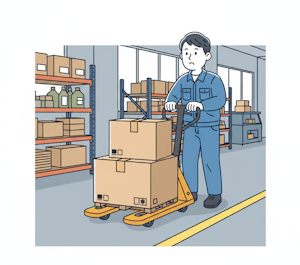 ハンドフォークを操作しながら前方の安全確認中