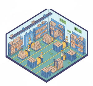 マテハン機器を活用した倉庫のイメージ