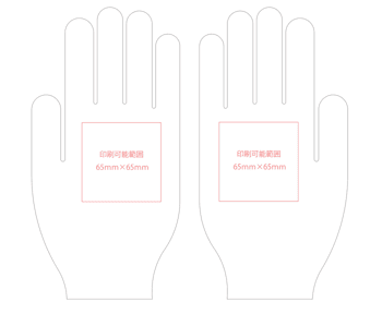 手の甲側印刷範囲（65mm×65mm以内）